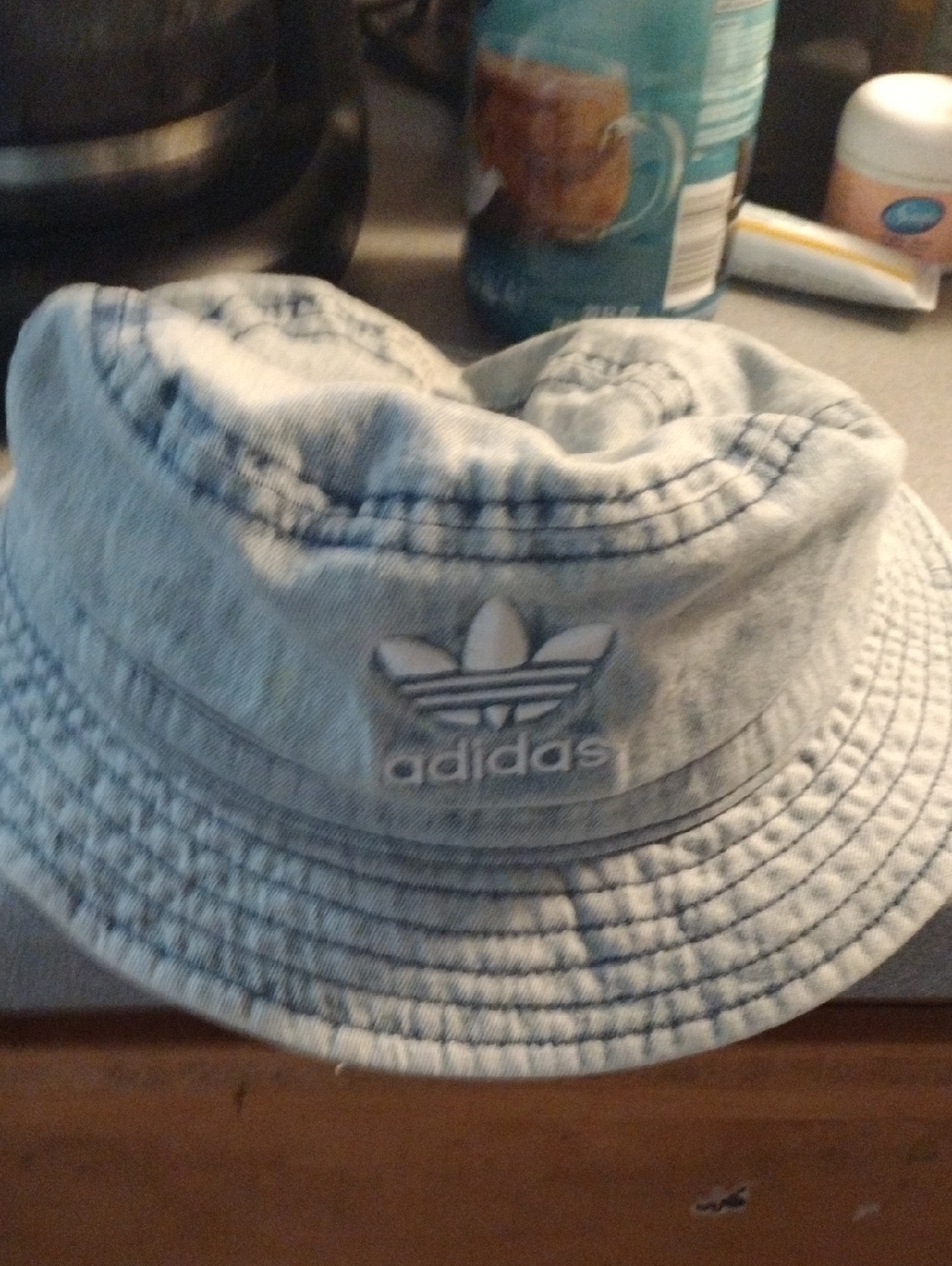 adidas Light Wash Denim Bucket Hat with Trefoil Patch